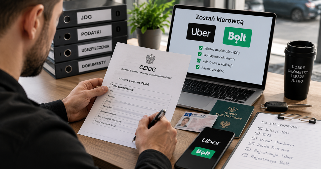 Działalność gospodarcza kierowcy Uber Bolt – pytania o podatki i ZUS